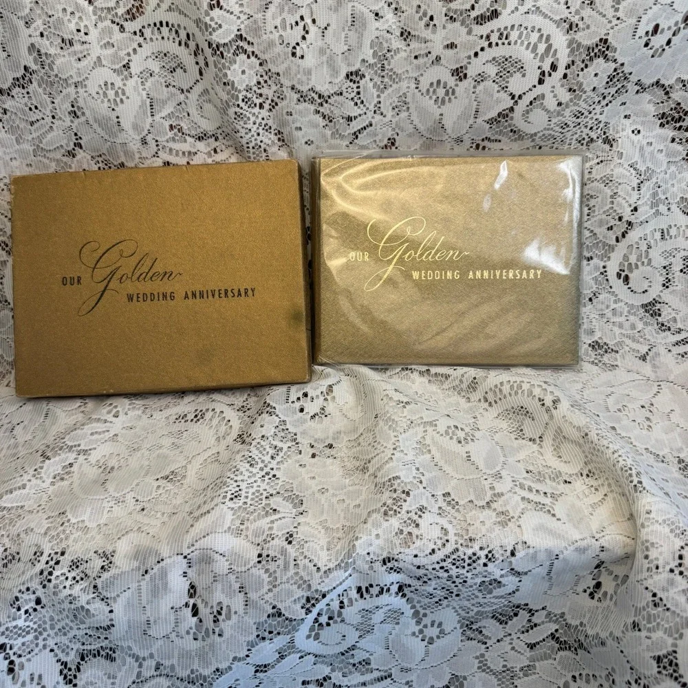 Vintage CR Gibson Our Golden Wedding Anniversary Guest Book Gold Boxed MCM Retro